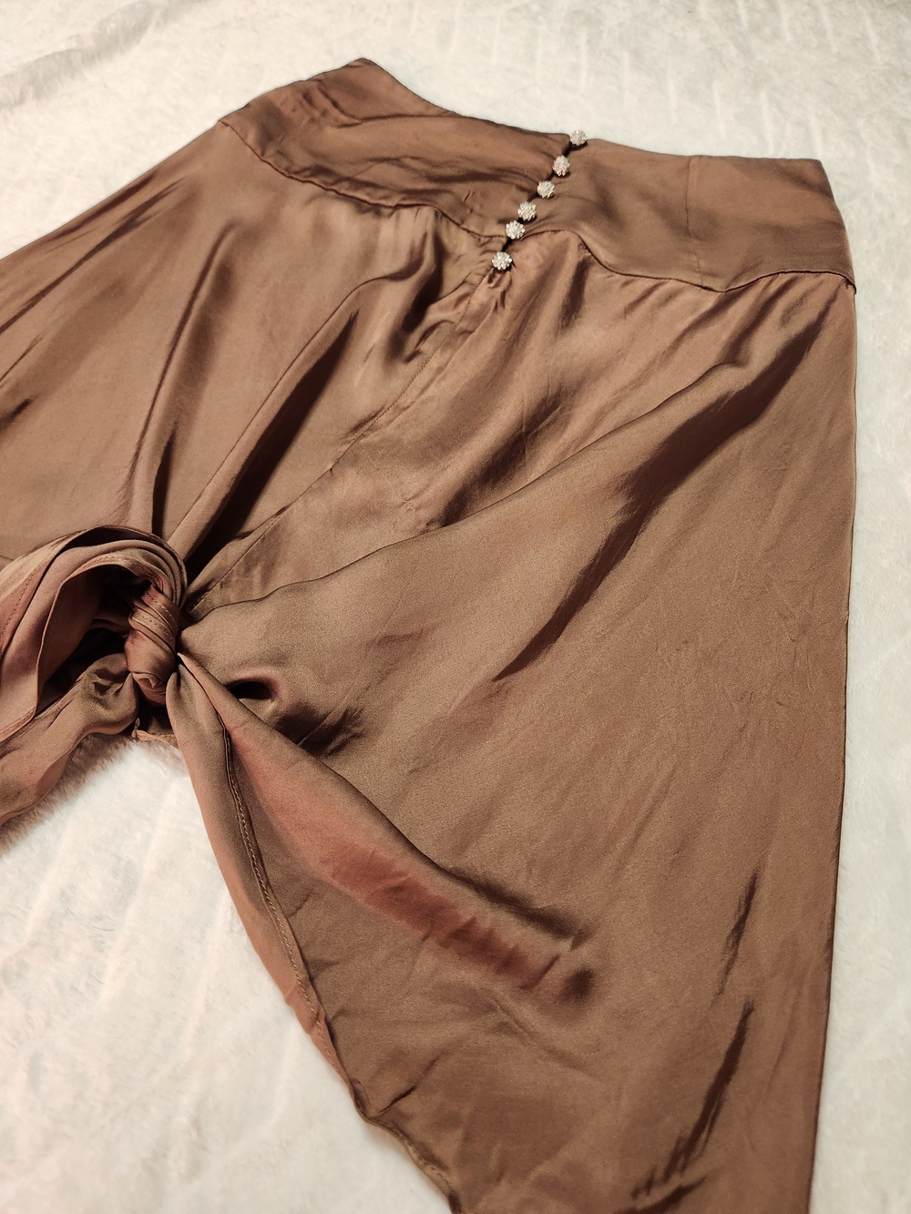 Anthropologie Chocolate Brown Satin Asymmetrical Tie Back Viscose Skirt XS - Picture 5 of 16